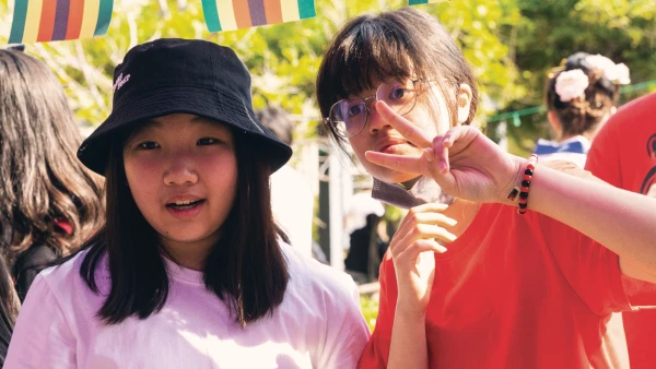 two female students at yantai huasheng international school health clinic